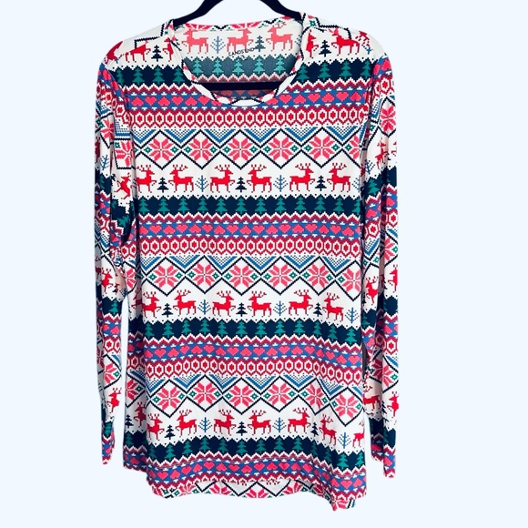 Lands End Thermaskin Base-layer Fair Isle Women’s Shirt 1X Crewneck Winter - Picture 1 of 5